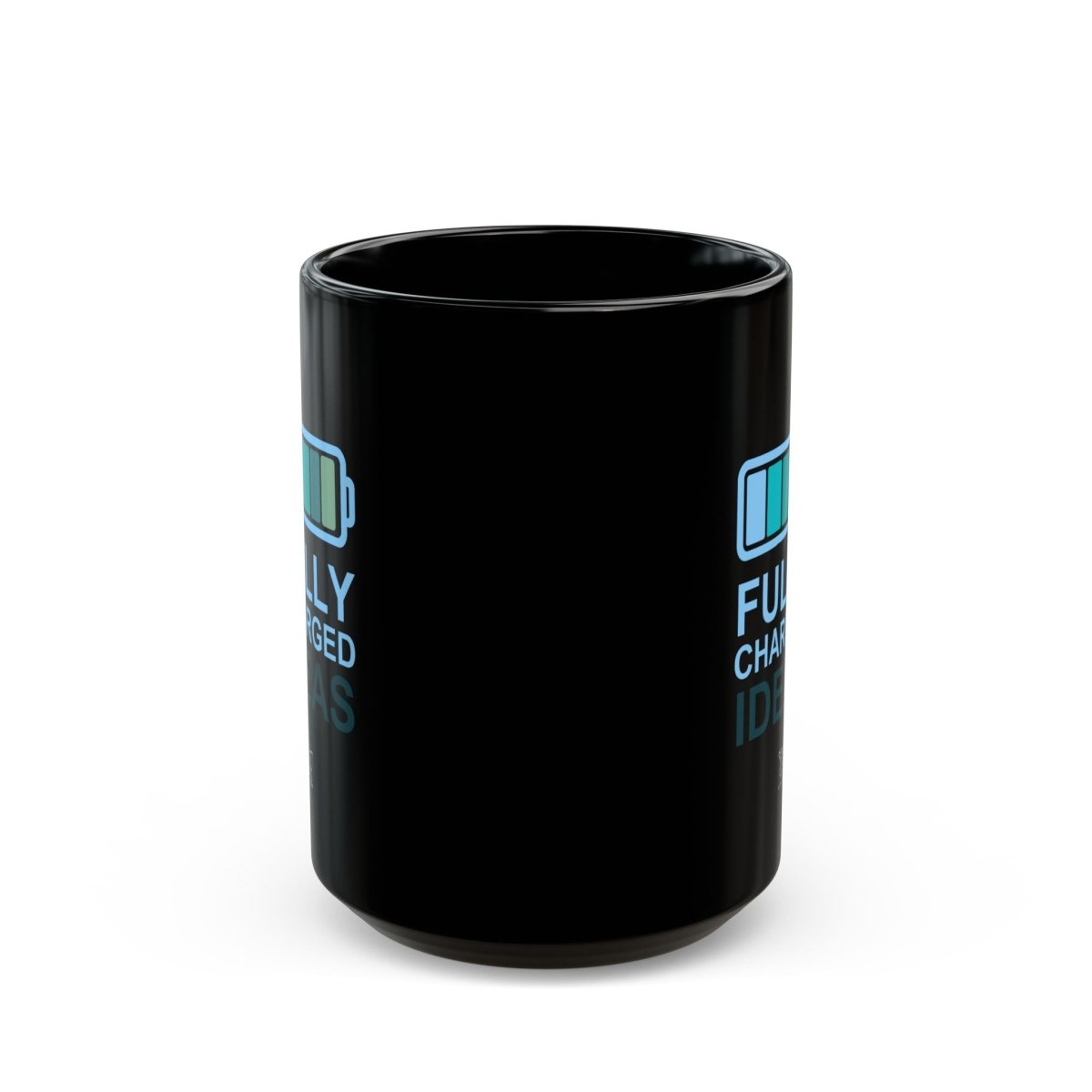 "Fully Charged Ideas" Black Coffee Mug | Motivational Office Gift, Inspirational Drinkware, Funny Mug for Creatives, Gift for Writers - AI Tee Hero
