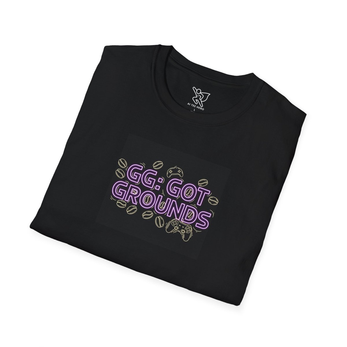 "GG: Got Grounds" Gaming - Inspired Unisex Softstyle T-Shirt | GG: Got Grounds Tee for Coffee Lovers, Geek Gift, Video Game Apparel, Casual Wear, Unique Design - AI Tee Hero