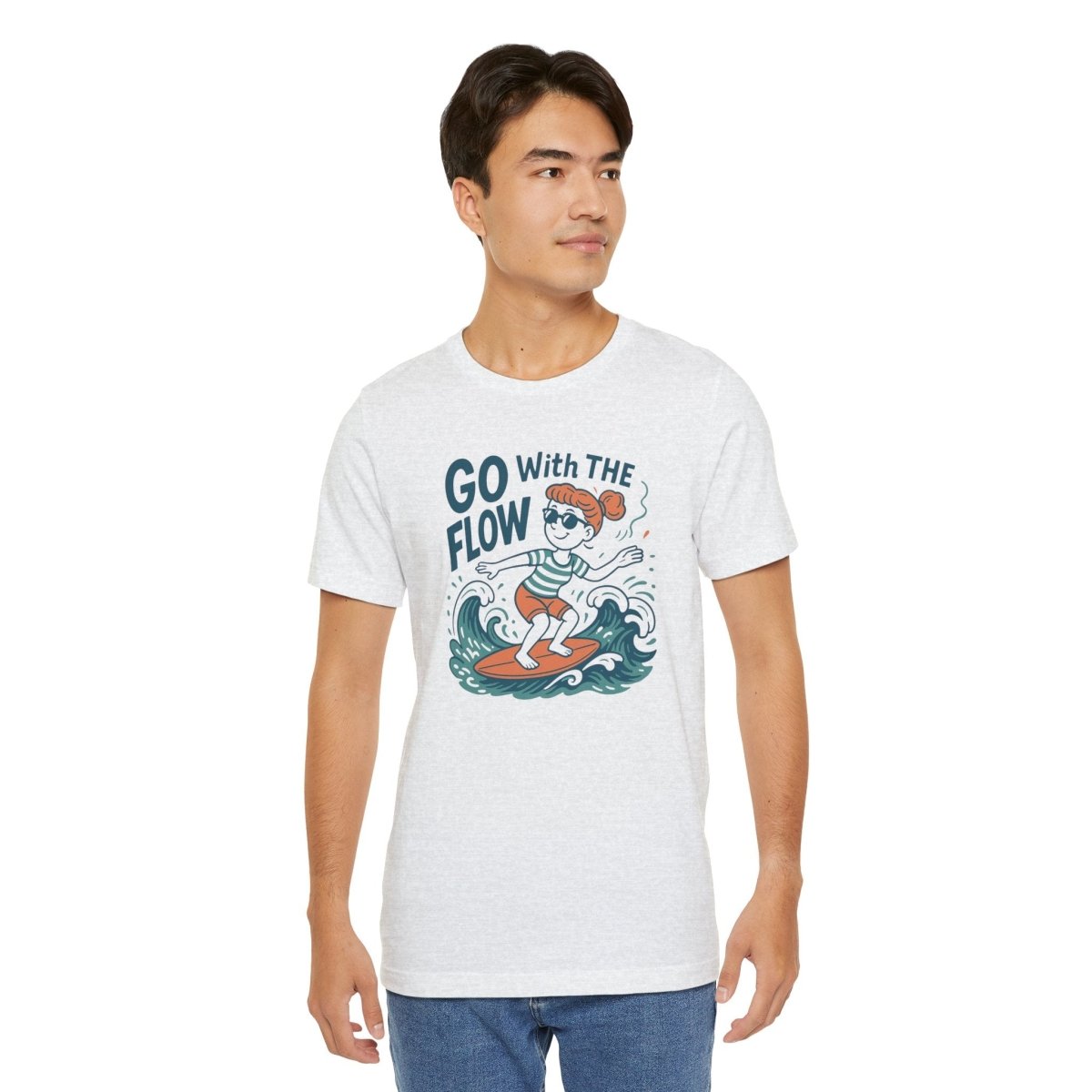 "Go With the Flow" Surf Vibes Unisex Tee, Fun Summer Shirt, Gift for Beach Lovers, Casual Wear, Surfing Apparel, Adventure T-Shirt - MINDSet Collection - AI Tee Hero