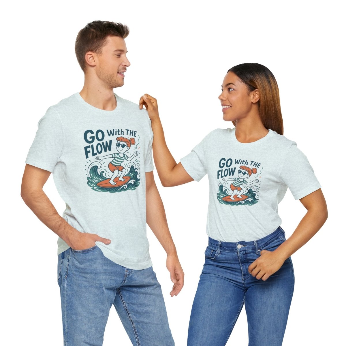 "Go With the Flow" Surf Vibes Unisex Tee, Fun Summer Shirt, Gift for Beach Lovers, Casual Wear, Surfing Apparel, Adventure T-Shirt - MINDSet Collection - AI Tee Hero