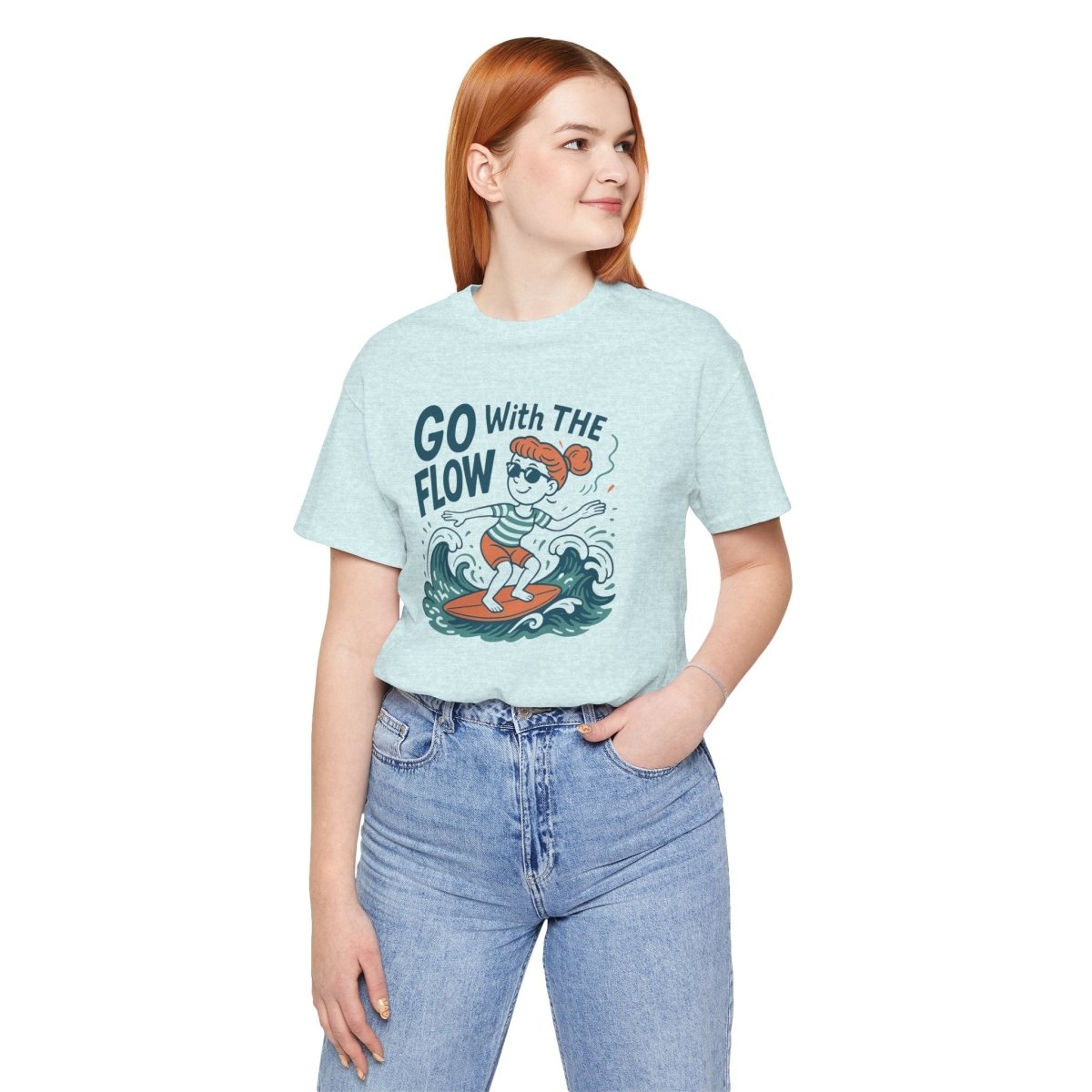"Go With the Flow" Surf Vibes Unisex Tee, Fun Summer Shirt, Gift for Beach Lovers, Casual Wear, Surfing Apparel, Adventure T-Shirt - MINDSet Collection - AI Tee Hero