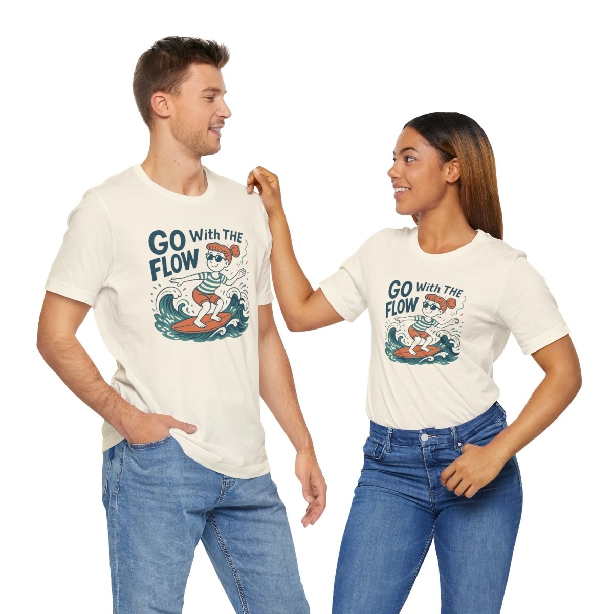 "Go With the Flow" Surf Vibes Unisex Tee, Fun Summer Shirt, Gift for Beach Lovers, Casual Wear, Surfing Apparel, Adventure T-Shirt - MINDSet Collection - AI Tee Hero