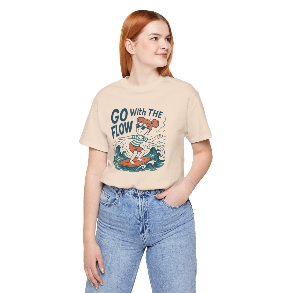 "Go With the Flow" Surf Vibes Unisex Tee, Fun Summer Shirt, Gift for Beach Lovers, Casual Wear, Surfing Apparel, Adventure T-Shirt - MINDSet Collection - AI Tee Hero