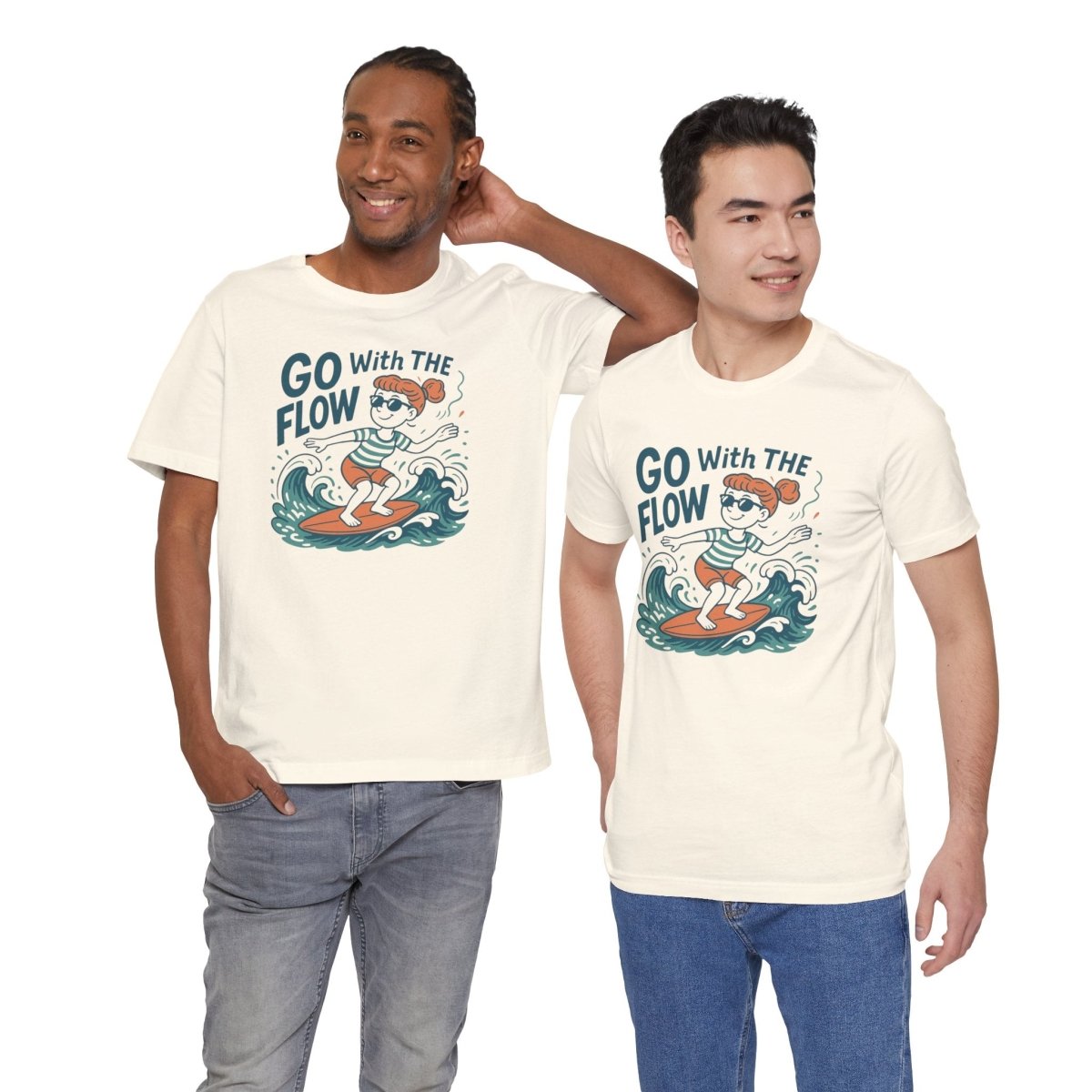 "Go With the Flow" Surf Vibes Unisex Tee, Fun Summer Shirt, Gift for Beach Lovers, Casual Wear, Surfing Apparel, Adventure T-Shirt - MINDSet Collection - AI Tee Hero