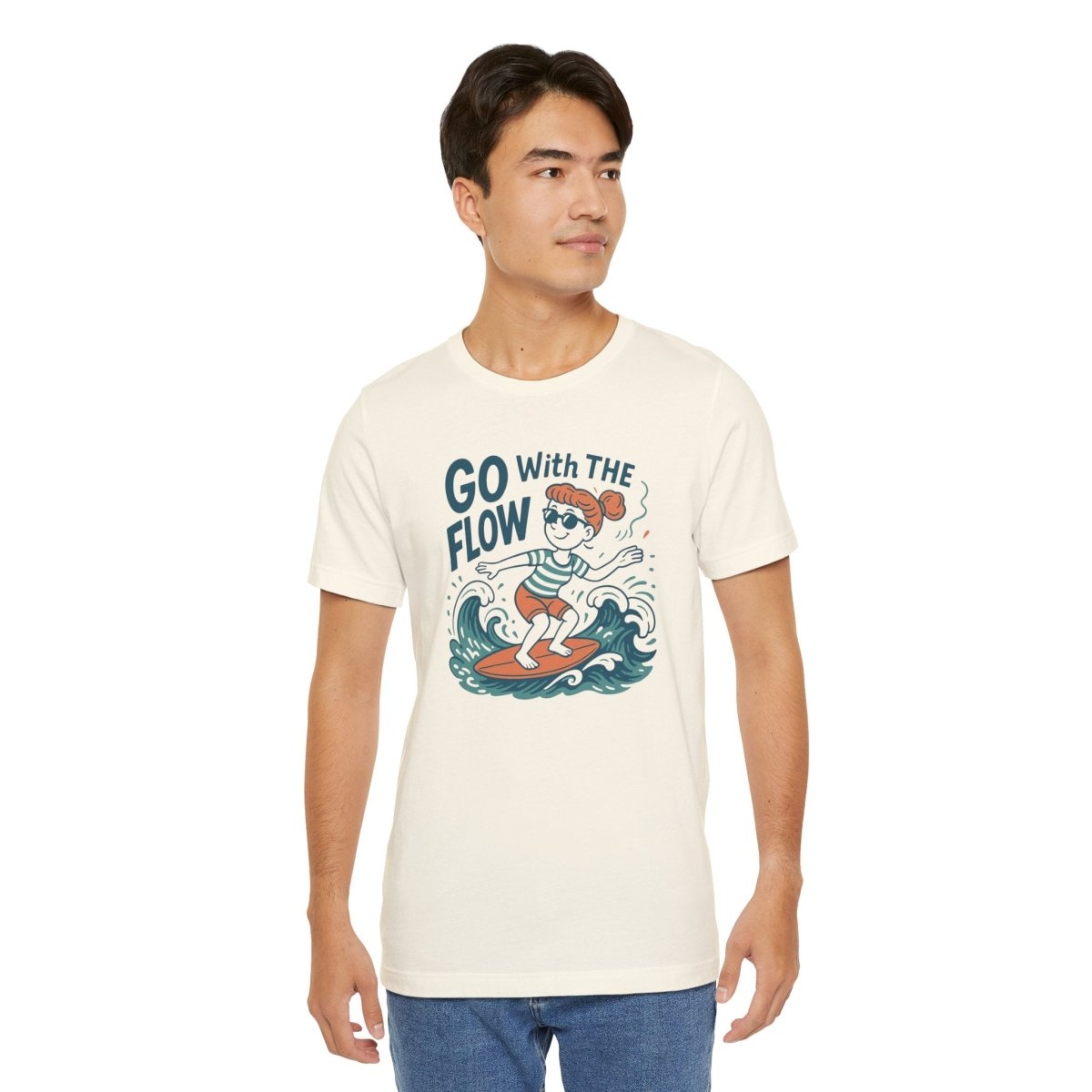 "Go With the Flow" Surf Vibes Unisex Tee, Fun Summer Shirt, Gift for Beach Lovers, Casual Wear, Surfing Apparel, Adventure T-Shirt - MINDSet Collection - AI Tee Hero