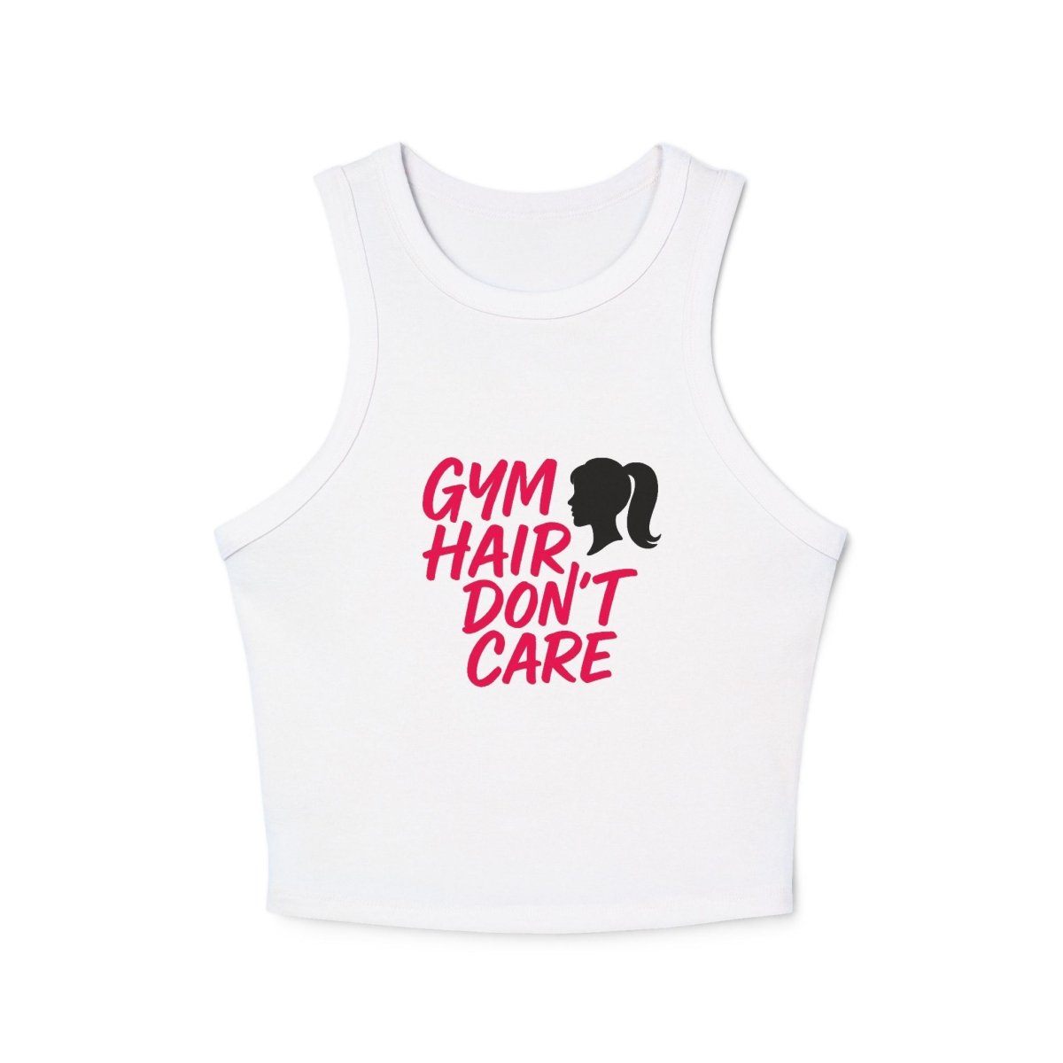 "Gym Hair, Don't Care" Stylish Women's Micro Rib Racer Tank Top for Gym Lovers, Perfect for Workouts, Fitness Gifts, Activewear, and Casual Outfits MINDSet - AI Tee Hero