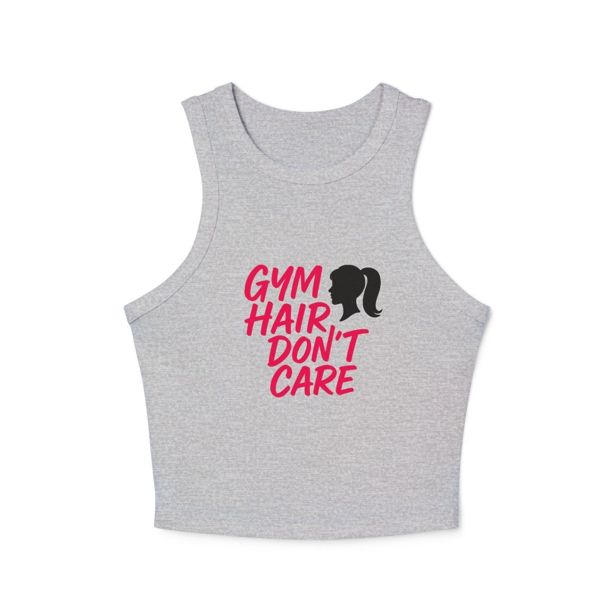 "Gym Hair, Don't Care" Stylish Women's Micro Rib Racer Tank Top for Gym Lovers, Perfect for Workouts, Fitness Gifts, Activewear, and Casual Outfits MINDSet - AI Tee Hero