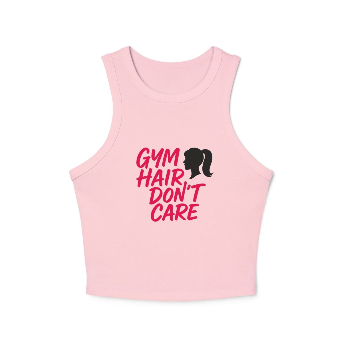 "Gym Hair, Don't Care" Stylish Women's Micro Rib Racer Tank Top for Gym Lovers, Perfect for Workouts, Fitness Gifts, Activewear, and Casual Outfits MINDSet - AI Tee Hero