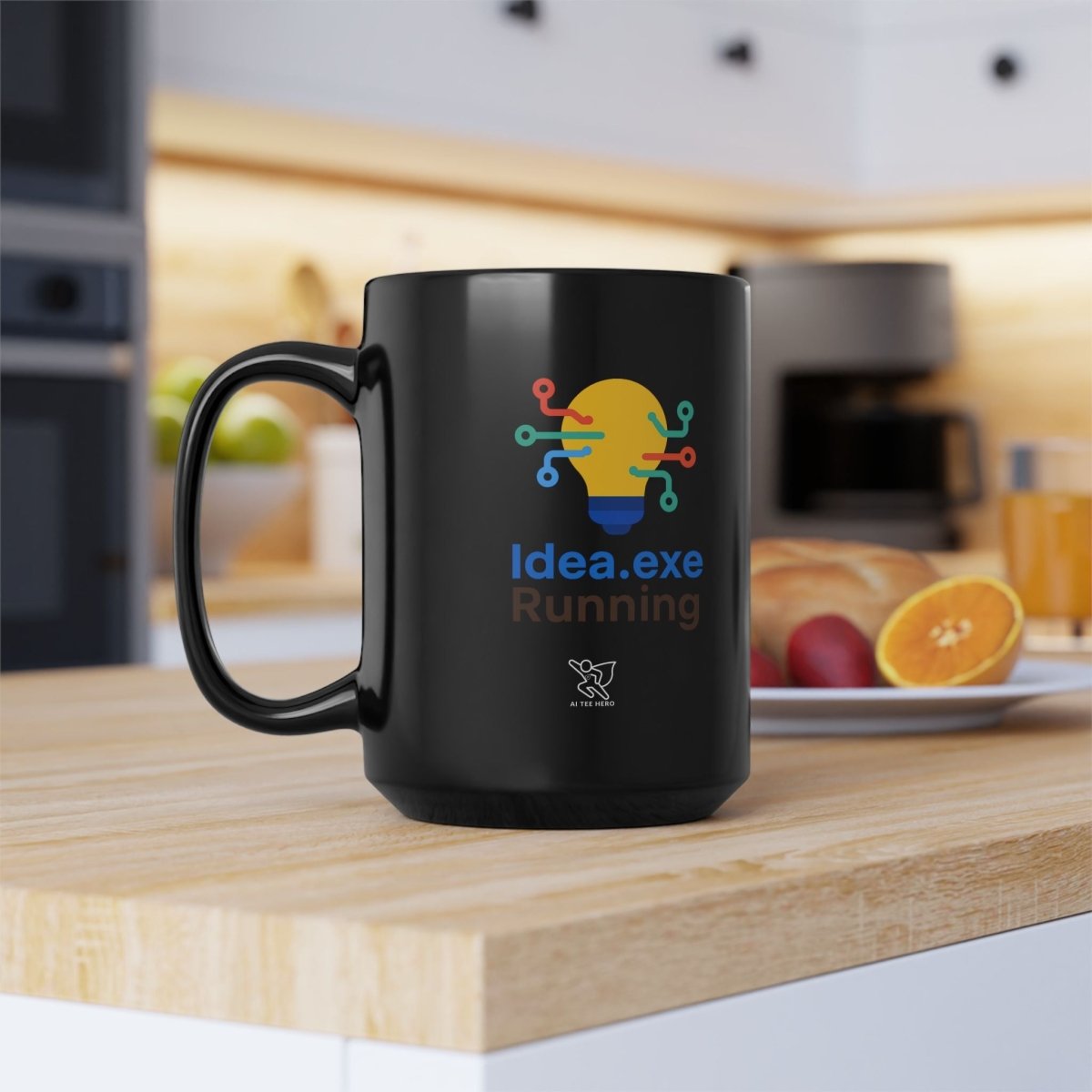 "Idea.exe Running" Creative Tech Mug for Programmers, Coffee Cup, Gift for Developers, Modern Design, Black Ceramic Mug - AI Tee Hero