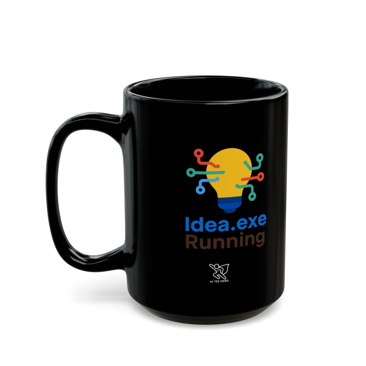 "Idea.exe Running" Creative Tech Mug for Programmers, Coffee Cup, Gift for Developers, Modern Design, Black Ceramic Mug - AI Tee Hero
