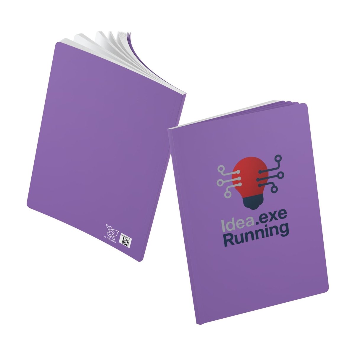 "Idea.exe Running" Tech - Inspired Softcover Journal for Creative Minds, Idea Journal, Writing Notebook, Gift for Students, Purple Notepad, Office Supplies - AI Tee Hero
