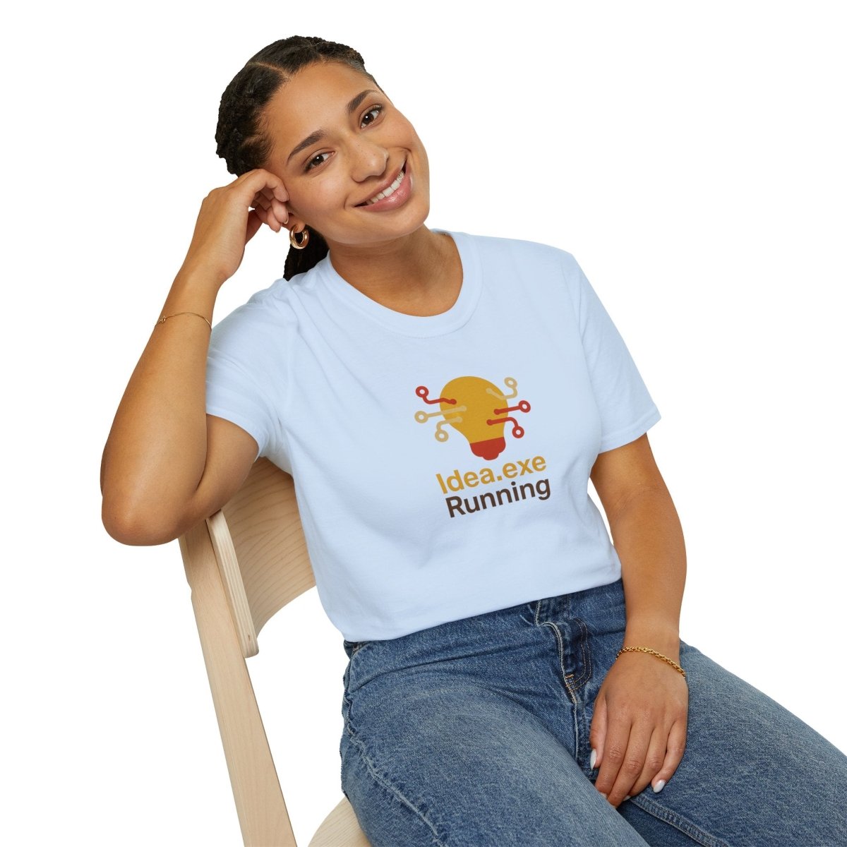 "Idea.exe Running" Tech - Inspired Unisex Softstyle T-Shirt, Geek Humor Tee, Casual Everyday Wear, Gift for Programmers, Unique Tech Gifts, Funny Coding Shirt CW - 2 Yellow Orange - AI Tee Hero