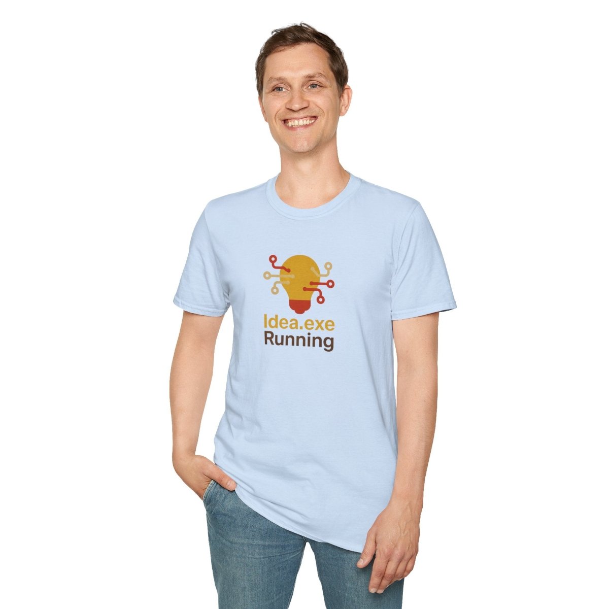 "Idea.exe Running" Tech - Inspired Unisex Softstyle T-Shirt, Geek Humor Tee, Casual Everyday Wear, Gift for Programmers, Unique Tech Gifts, Funny Coding Shirt CW - 2 Yellow Orange - AI Tee Hero