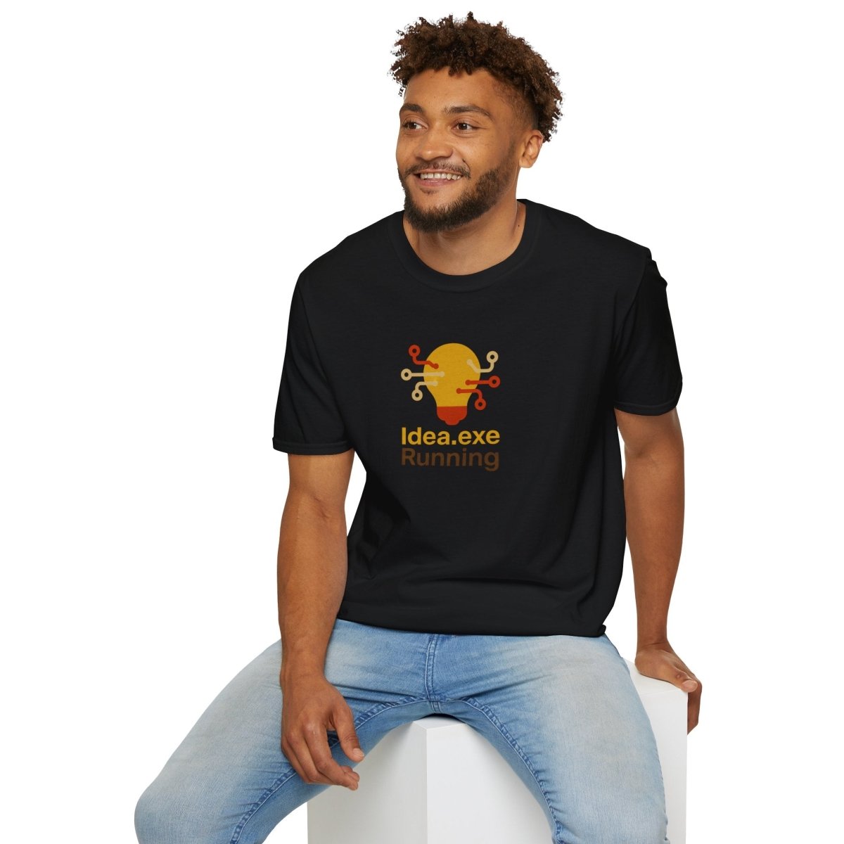 "Idea.exe Running" Tech - Inspired Unisex Softstyle T-Shirt, Geek Humor Tee, Casual Everyday Wear, Gift for Programmers, Unique Tech Gifts, Funny Coding Shirt CW - 2 Yellow Orange - AI Tee Hero