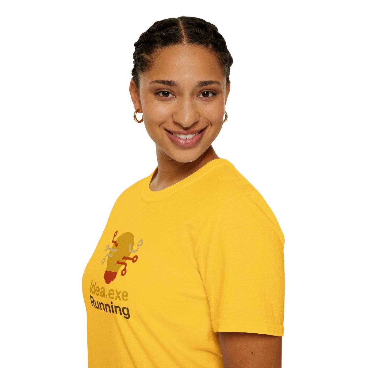 "Idea.exe Running" Tech - Inspired Unisex Softstyle T-Shirt, Geek Humor Tee, Casual Everyday Wear, Gift for Programmers, Unique Tech Gifts, Funny Coding Shirt CW - 2 Yellow Orange - AI Tee Hero