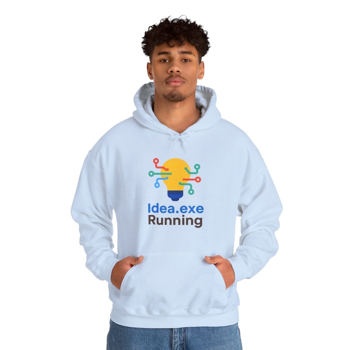 "Idea.exe Running" Unisex Heavy Blend™ Hooded Sweatshirt - Witty Tech Apparel, Vibrant Color Digital - Era Inspired Design - AI Tee Hero