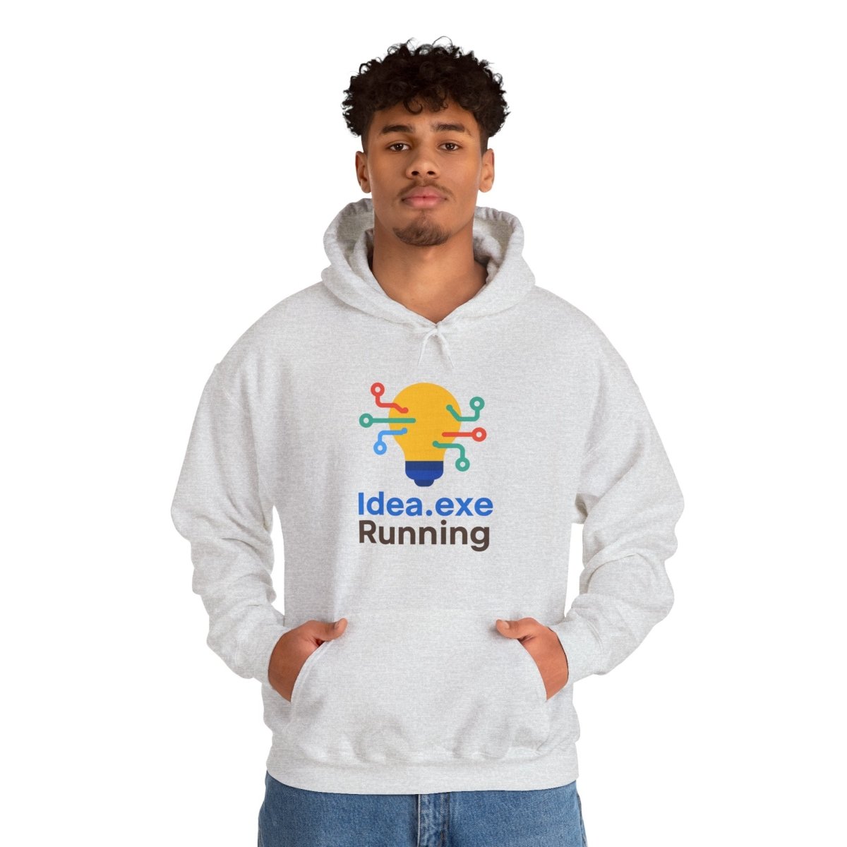 "Idea.exe Running" Unisex Heavy Blend™ Hooded Sweatshirt - Witty Tech Apparel, Vibrant Color Digital - Era Inspired Design - AI Tee Hero