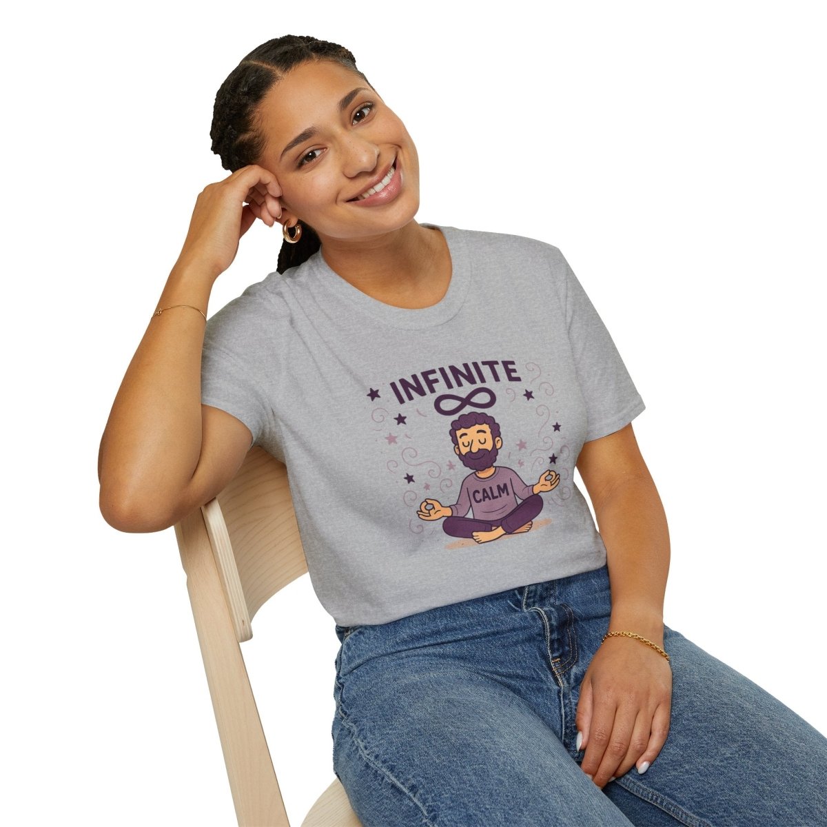 "Infinite Calm" Meditation Vibes T-Shirt - Unisex Softstyle Shirt, Gift for Yogis, Mindfulness, Relaxation, Zen Art Tee, Casual Everyday Wear - MINDSet Collection - AI Tee Hero