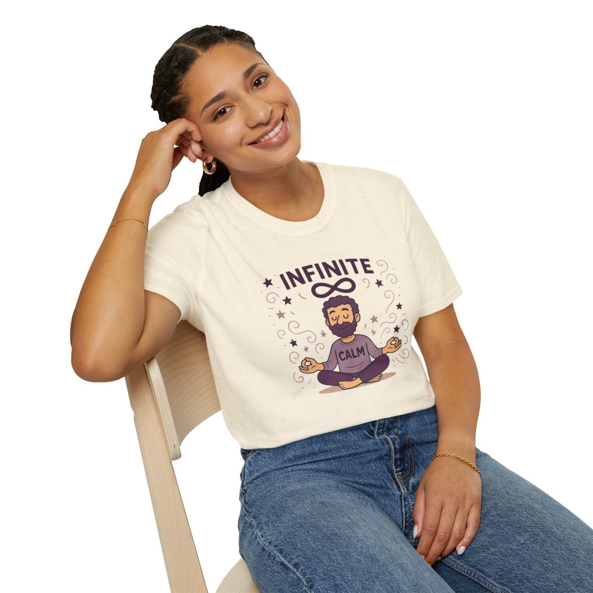 "Infinite Calm" Meditation Vibes T-Shirt - Unisex Softstyle Shirt, Gift for Yogis, Mindfulness, Relaxation, Zen Art Tee, Casual Everyday Wear - MINDSet Collection - AI Tee Hero