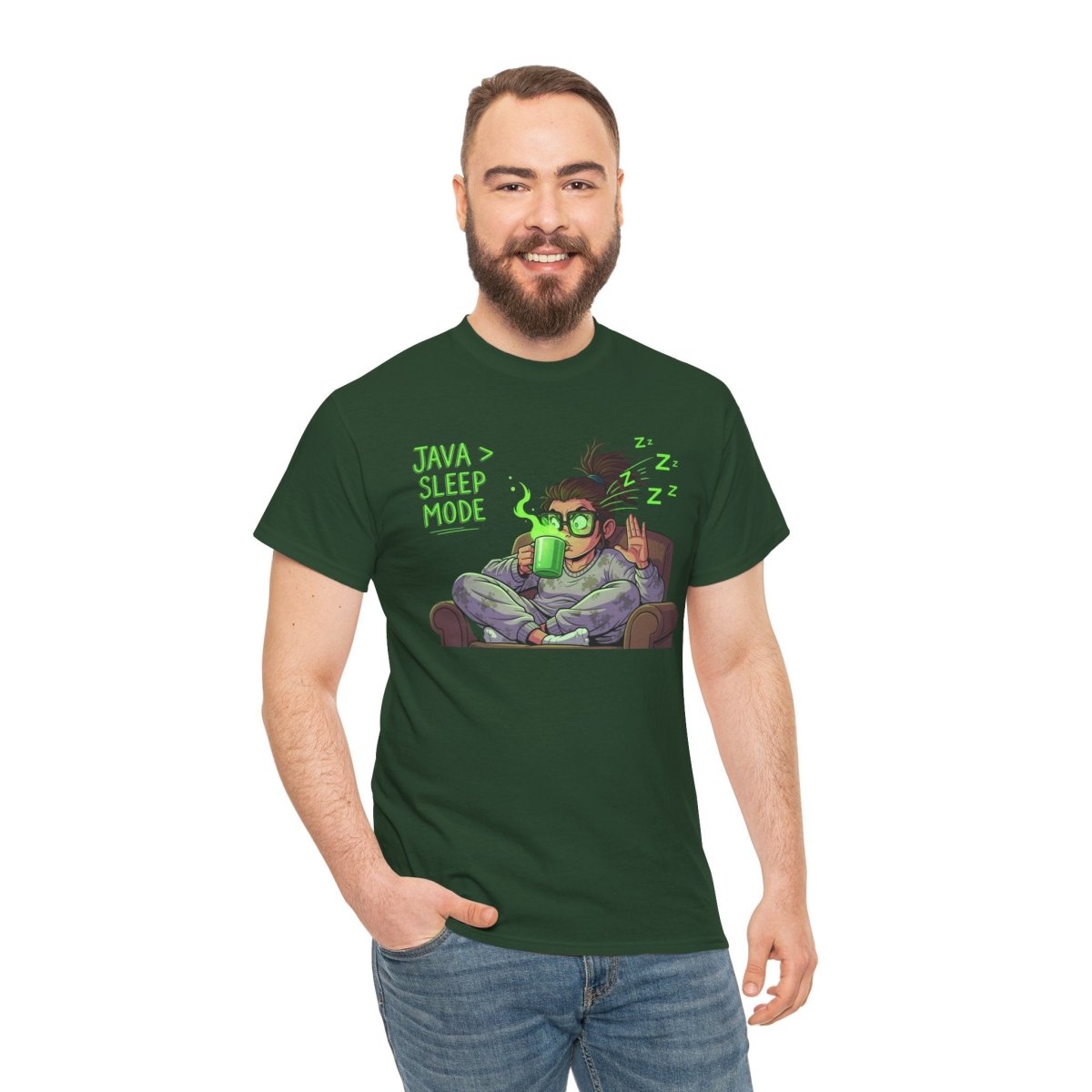 "Java > Sleep Mode" CW - 1 Unisex Heavy Cotton Tee, Casual Wear, Gift for Coffee Lovers, Relaxation Shirt, Graphic Tee for Holidays - AI Tee Hero