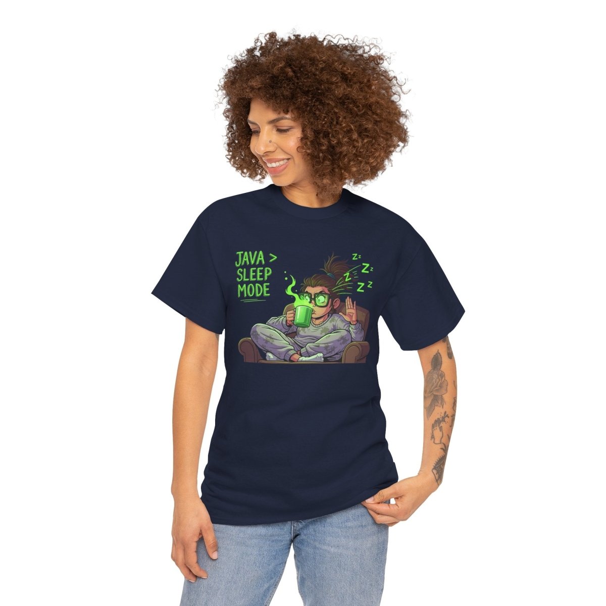 "Java > Sleep Mode" CW - 1 Unisex Heavy Cotton Tee, Casual Wear, Gift for Coffee Lovers, Relaxation Shirt, Graphic Tee for Holidays - AI Tee Hero