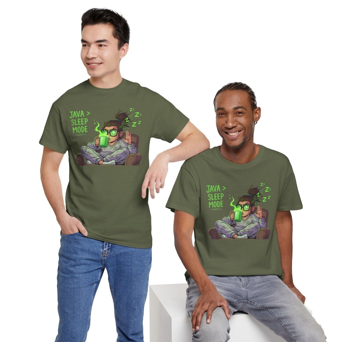"Java > Sleep Mode" CW - 1 Unisex Heavy Cotton Tee, Casual Wear, Gift for Coffee Lovers, Relaxation Shirt, Graphic Tee for Holidays - AI Tee Hero