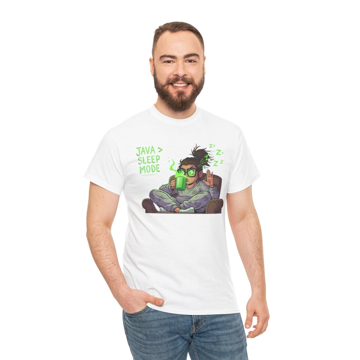 "Java > Sleep Mode" CW - 1 Unisex Heavy Cotton Tee, Casual Wear, Gift for Coffee Lovers, Relaxation Shirt, Graphic Tee for Holidays - AI Tee Hero