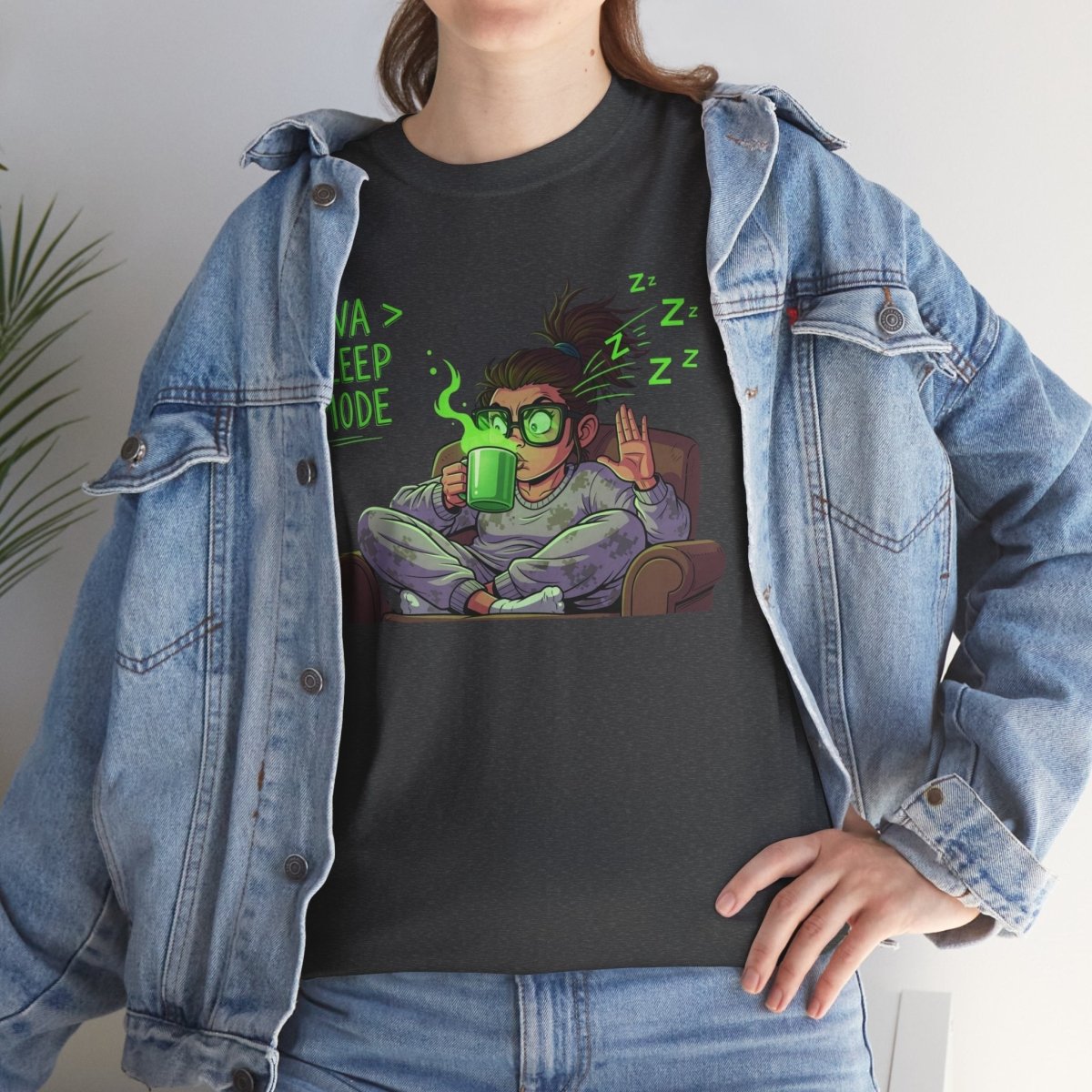 "Java > Sleep Mode" CW - 1 Unisex Heavy Cotton Tee, Casual Wear, Gift for Coffee Lovers, Relaxation Shirt, Graphic Tee for Holidays - AI Tee Hero