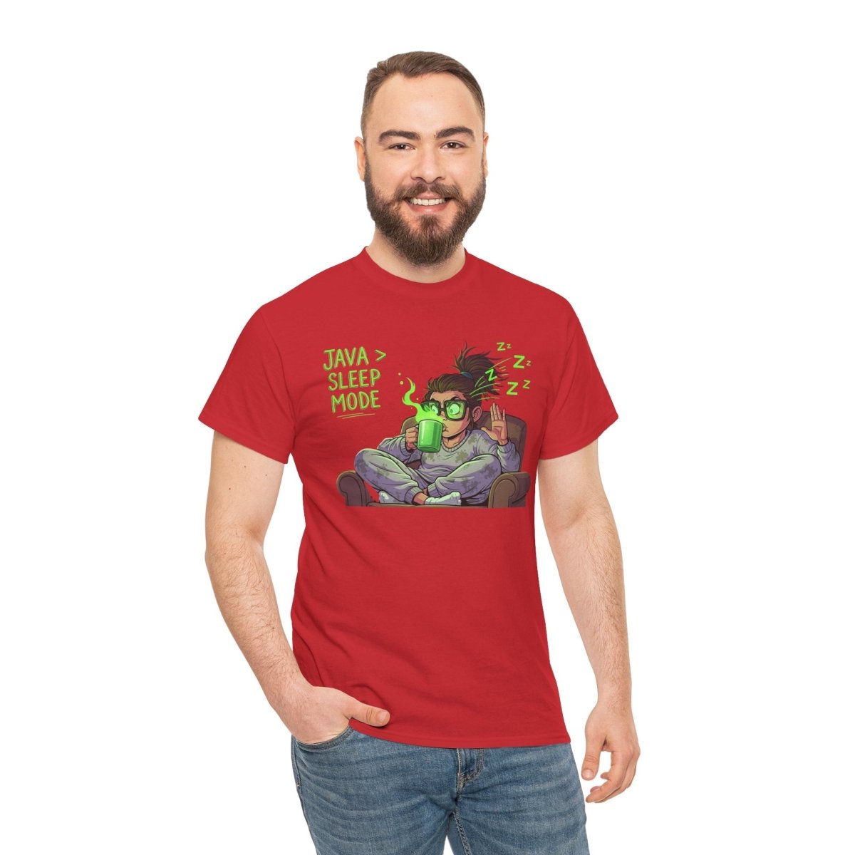 "Java > Sleep Mode" CW - 1 Unisex Heavy Cotton Tee, Casual Wear, Gift for Coffee Lovers, Relaxation Shirt, Graphic Tee for Holidays - AI Tee Hero