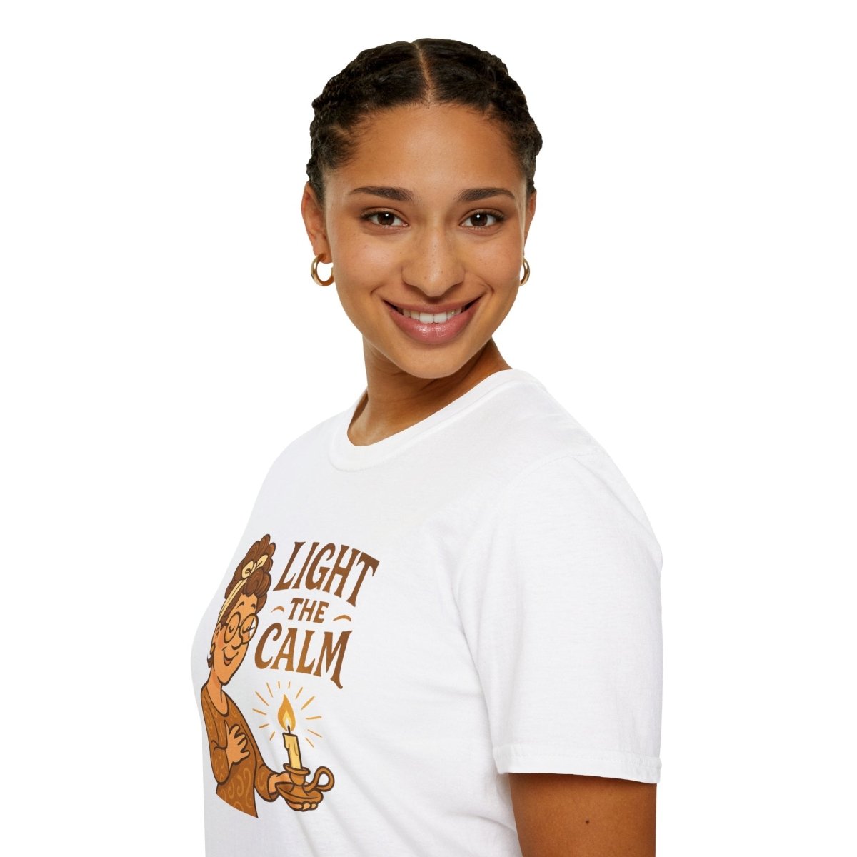 "Light the Calm" Unisex Softstyle Tee, Wellness Apparel, Cozy Gift, Self - Care Shirt, Mindfulness Clothing, Hopeful Message Tee - MINDSet Collection - AI Tee Hero