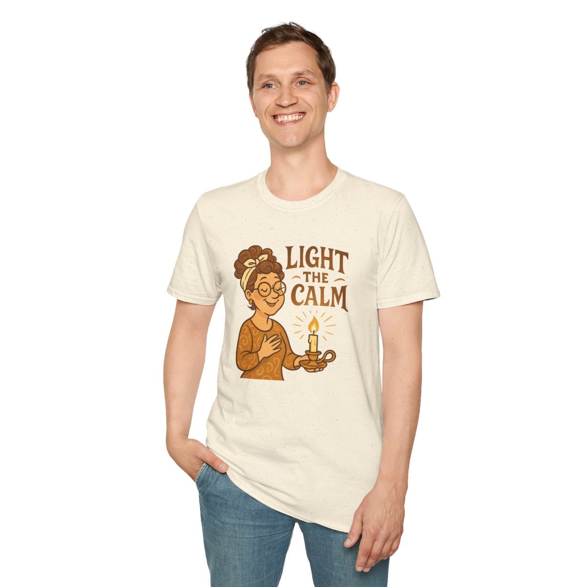 "Light the Calm" Unisex Softstyle Tee, Wellness Apparel, Cozy Gift, Self - Care Shirt, Mindfulness Clothing, Hopeful Message Tee - MINDSet Collection - AI Tee Hero