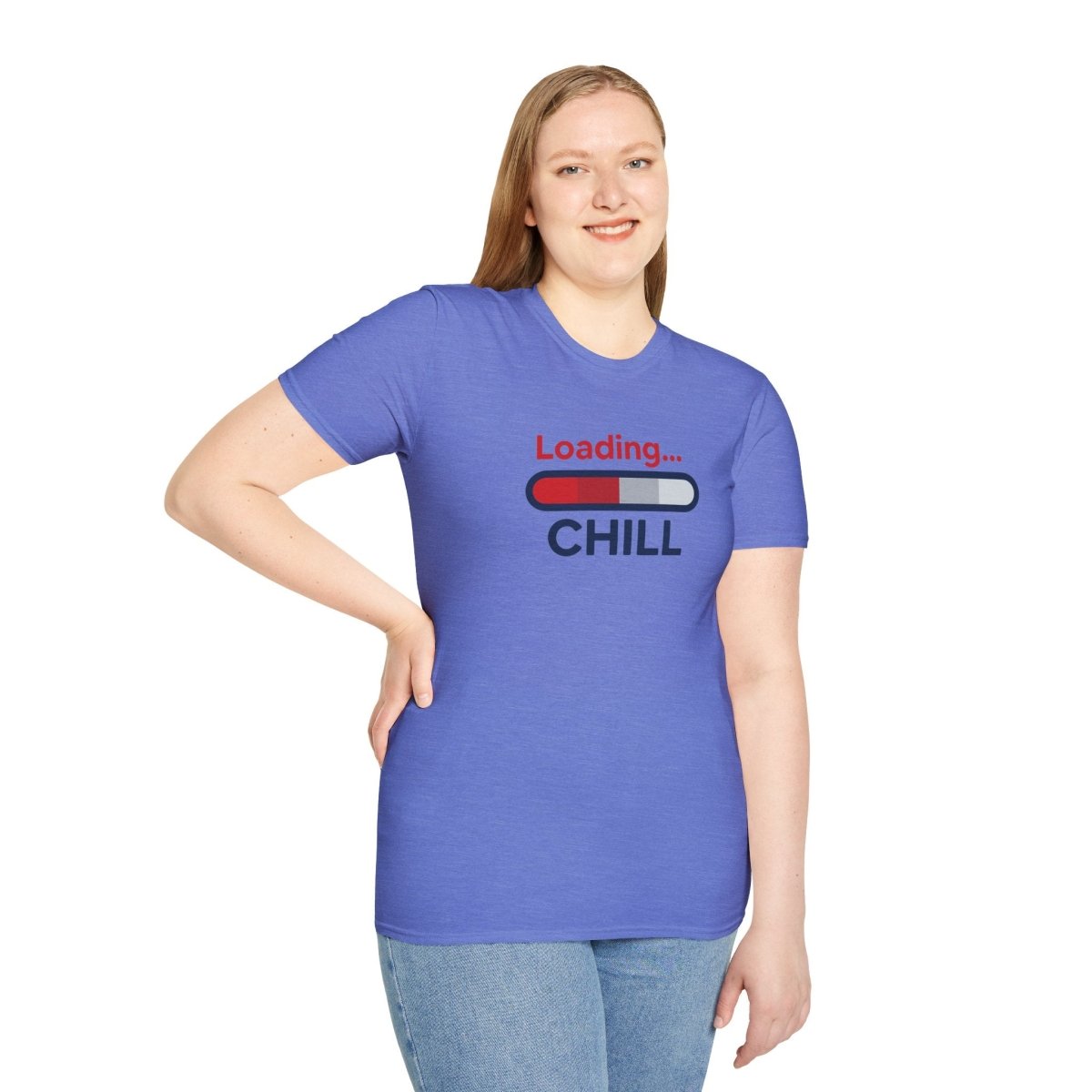 "Loading... Chill" Unisex Softstyle T-Shirt, Relaxed Fit Tee, Gift for Him/Her, Casual Wear, Chill Vibe Shirt, Summer Essentials, Lounge Apparel CW - 1 Blue - AI Tee Hero