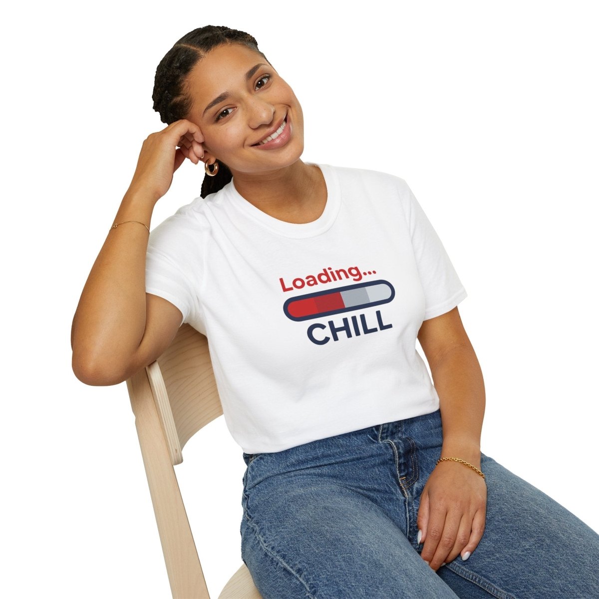 "Loading... Chill" Unisex Softstyle T-Shirt, Relaxed Fit Tee, Gift for Him/Her, Casual Wear, Chill Vibe Shirt, Summer Essentials, Lounge Apparel CW - 1 Blue - AI Tee Hero