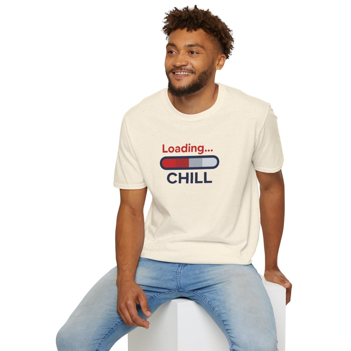 "Loading... Chill" Unisex Softstyle T-Shirt, Relaxed Fit Tee, Gift for Him/Her, Casual Wear, Chill Vibe Shirt, Summer Essentials, Lounge Apparel CW - 1 Blue - AI Tee Hero