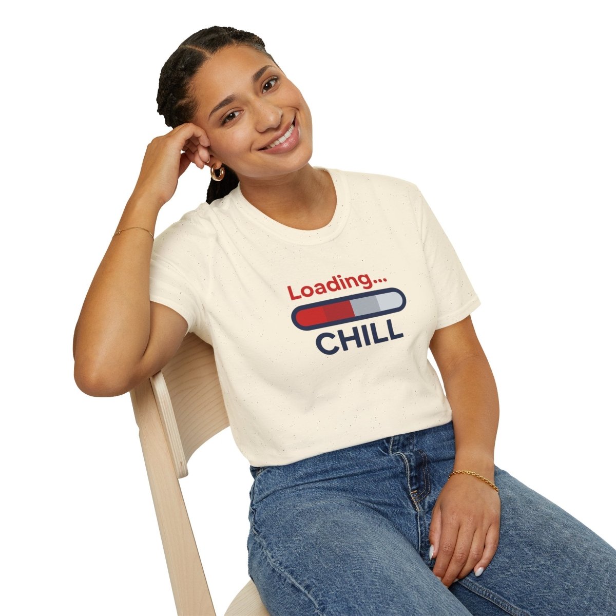 "Loading... Chill" Unisex Softstyle T-Shirt, Relaxed Fit Tee, Gift for Him/Her, Casual Wear, Chill Vibe Shirt, Summer Essentials, Lounge Apparel CW - 1 Blue - AI Tee Hero