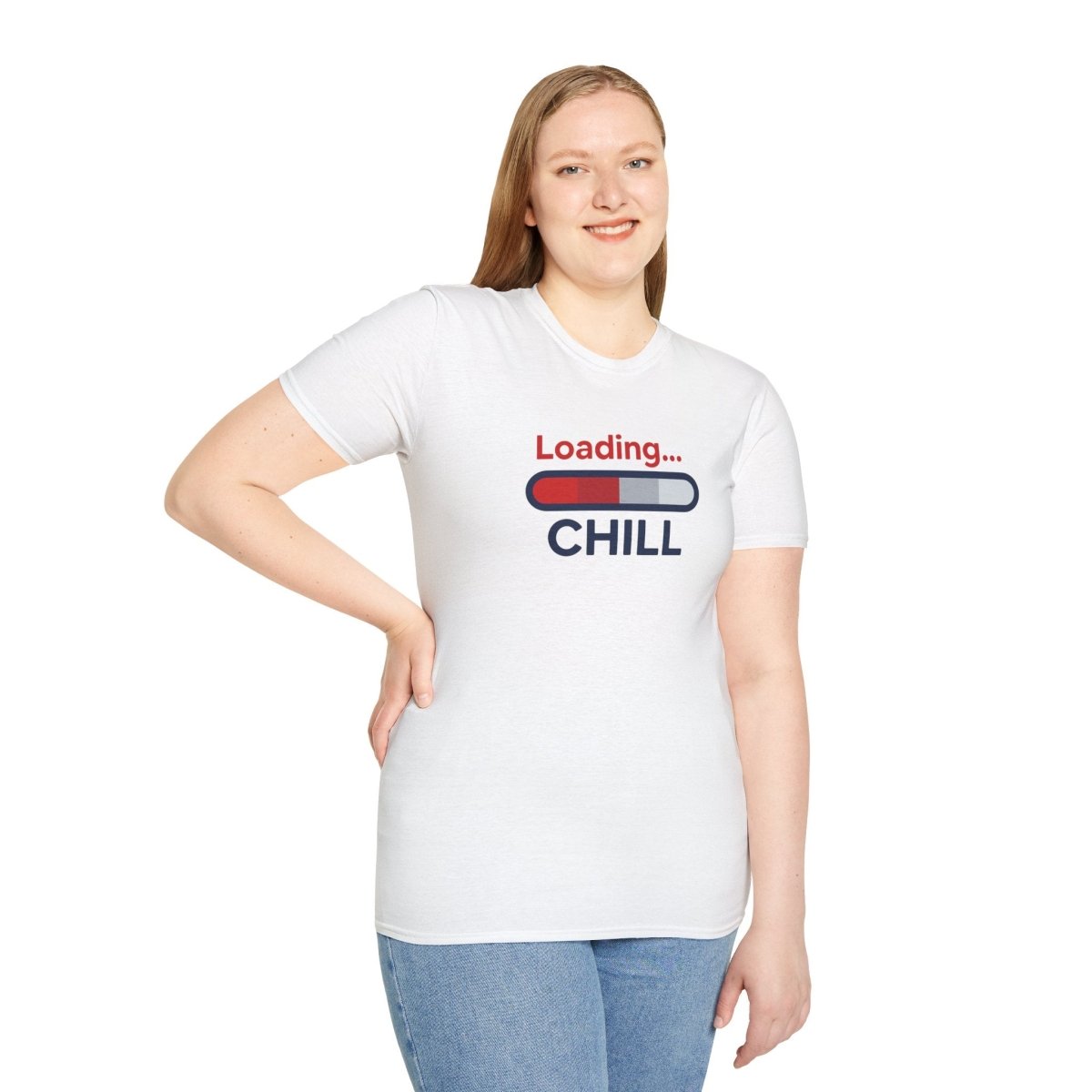 "Loading... Chill" Unisex Softstyle T-Shirt, Relaxed Fit Tee, Gift for Him/Her, Casual Wear, Chill Vibe Shirt, Summer Essentials, Lounge Apparel CW - 1 Blue - AI Tee Hero
