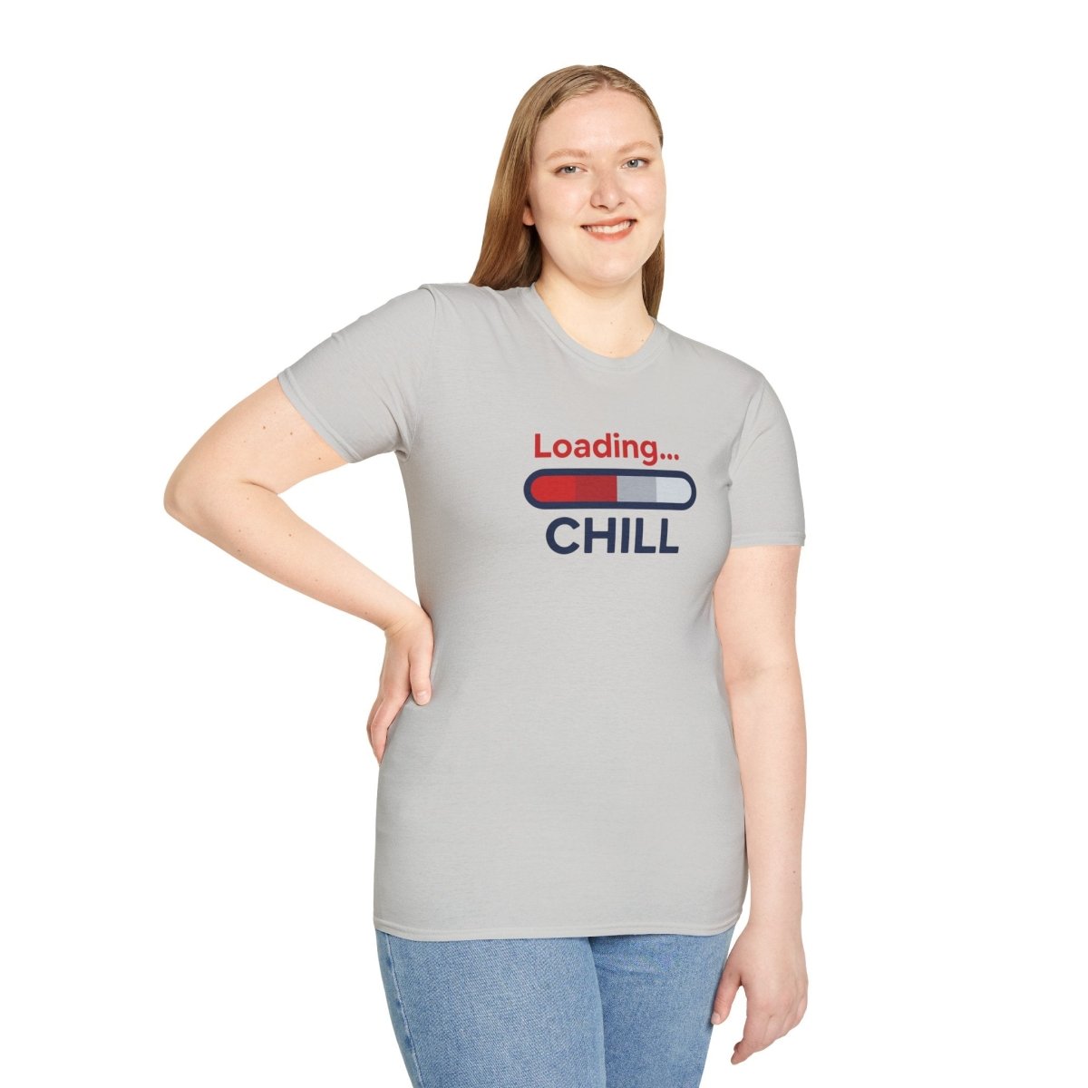 "Loading... Chill" Unisex Softstyle T-Shirt, Relaxed Fit Tee, Gift for Him/Her, Casual Wear, Chill Vibe Shirt, Summer Essentials, Lounge Apparel CW - 1 Blue - AI Tee Hero