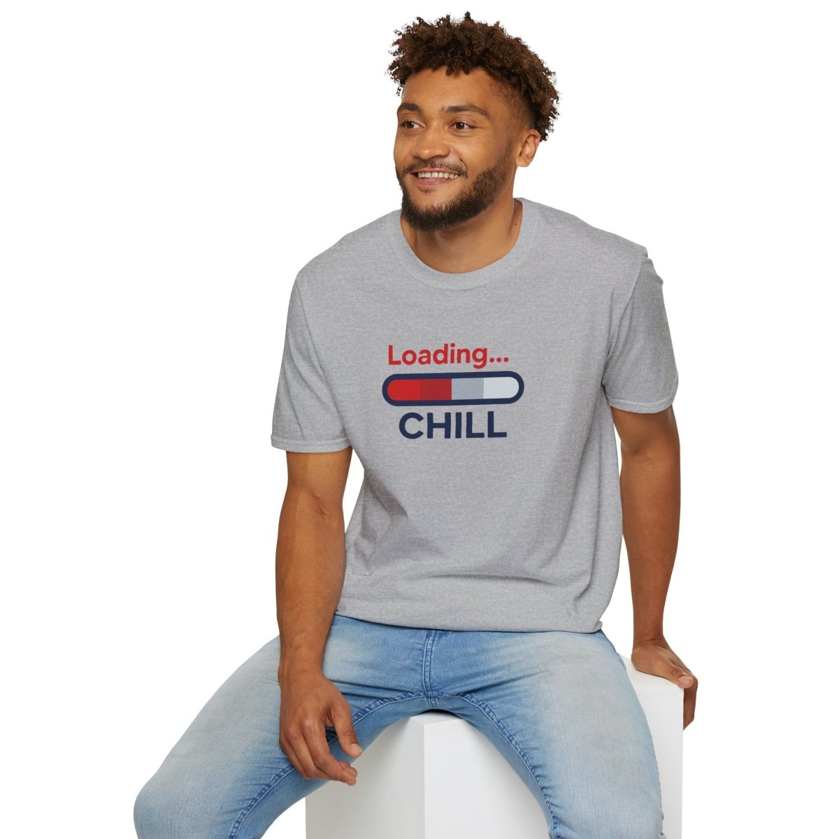 "Loading... Chill" Unisex Softstyle T-Shirt, Relaxed Fit Tee, Gift for Him/Her, Casual Wear, Chill Vibe Shirt, Summer Essentials, Lounge Apparel CW - 1 Blue - AI Tee Hero