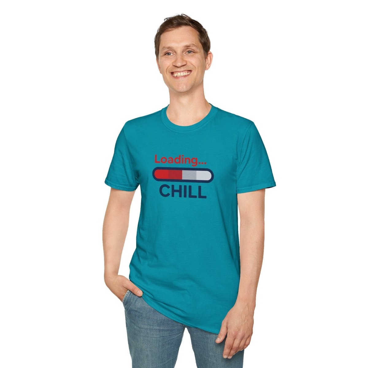 "Loading... Chill" Unisex Softstyle T-Shirt, Relaxed Fit Tee, Gift for Him/Her, Casual Wear, Chill Vibe Shirt, Summer Essentials, Lounge Apparel CW - 1 Blue - AI Tee Hero