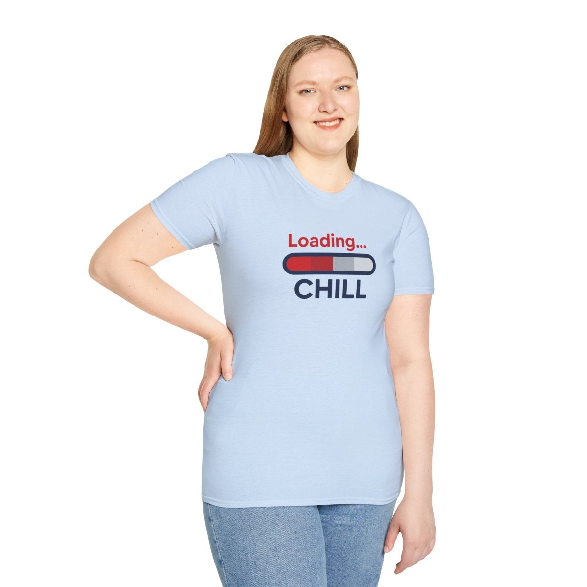 "Loading... Chill" Unisex Softstyle T-Shirt, Relaxed Fit Tee, Gift for Him/Her, Casual Wear, Chill Vibe Shirt, Summer Essentials, Lounge Apparel CW - 1 Blue - AI Tee Hero
