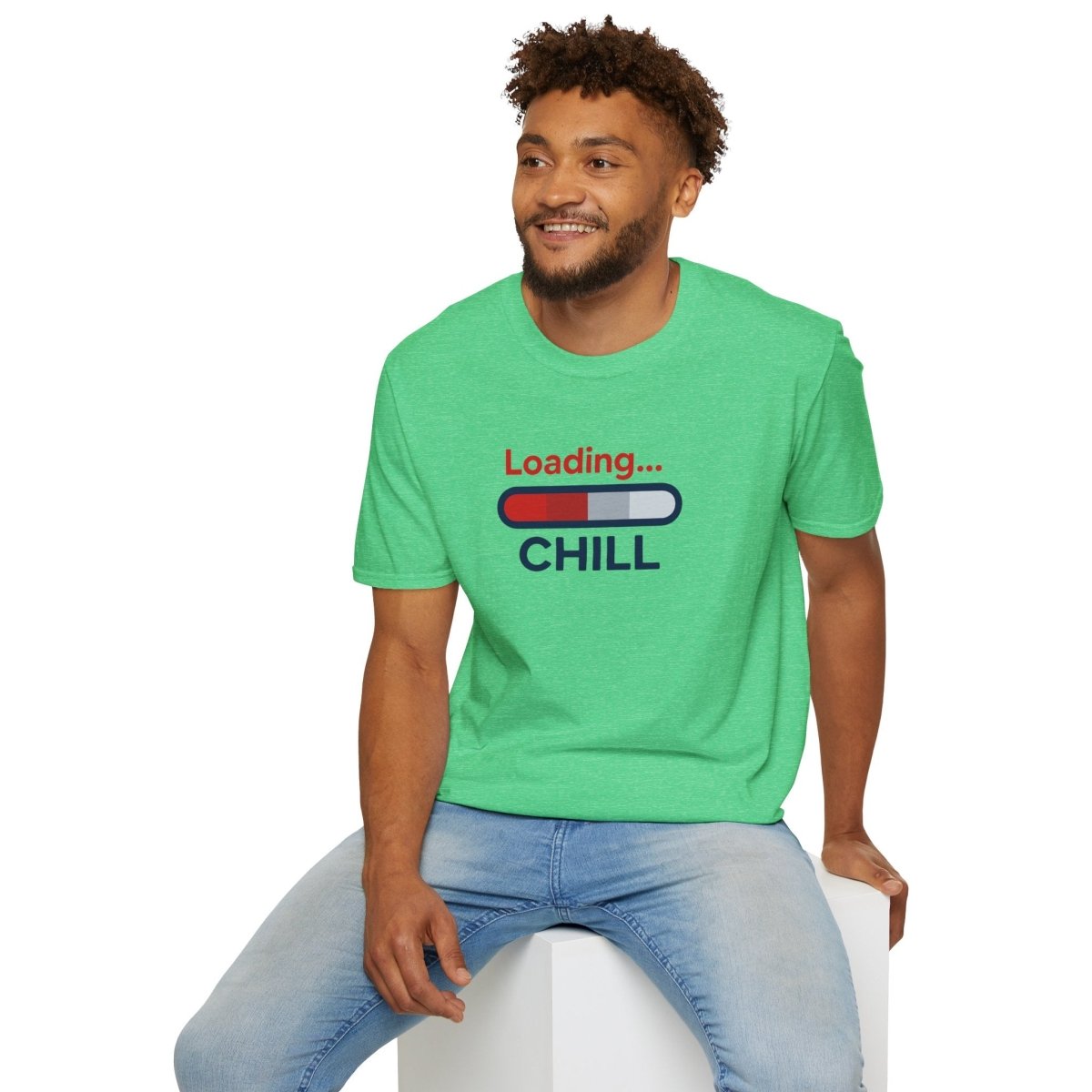 "Loading... Chill" Unisex Softstyle T-Shirt, Relaxed Fit Tee, Gift for Him/Her, Casual Wear, Chill Vibe Shirt, Summer Essentials, Lounge Apparel CW - 1 Blue - AI Tee Hero