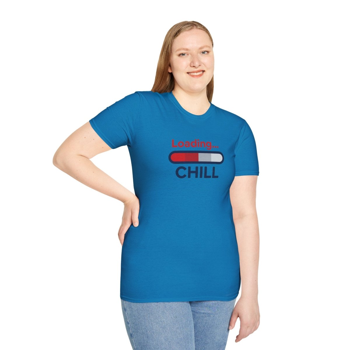 "Loading... Chill" Unisex Softstyle T-Shirt, Relaxed Fit Tee, Gift for Him/Her, Casual Wear, Chill Vibe Shirt, Summer Essentials, Lounge Apparel CW - 1 Blue - AI Tee Hero