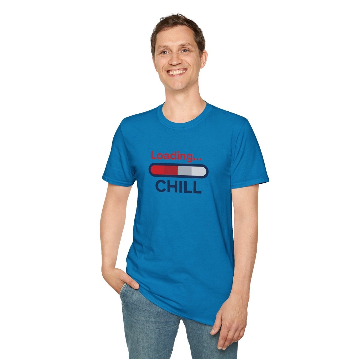 "Loading... Chill" Unisex Softstyle T-Shirt, Relaxed Fit Tee, Gift for Him/Her, Casual Wear, Chill Vibe Shirt, Summer Essentials, Lounge Apparel CW - 1 Blue - AI Tee Hero