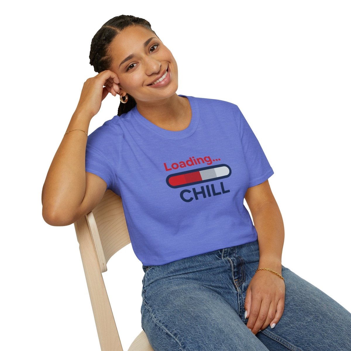 "Loading... Chill" Unisex Softstyle T-Shirt, Relaxed Fit Tee, Gift for Him/Her, Casual Wear, Chill Vibe Shirt, Summer Essentials, Lounge Apparel CW - 1 Blue - AI Tee Hero