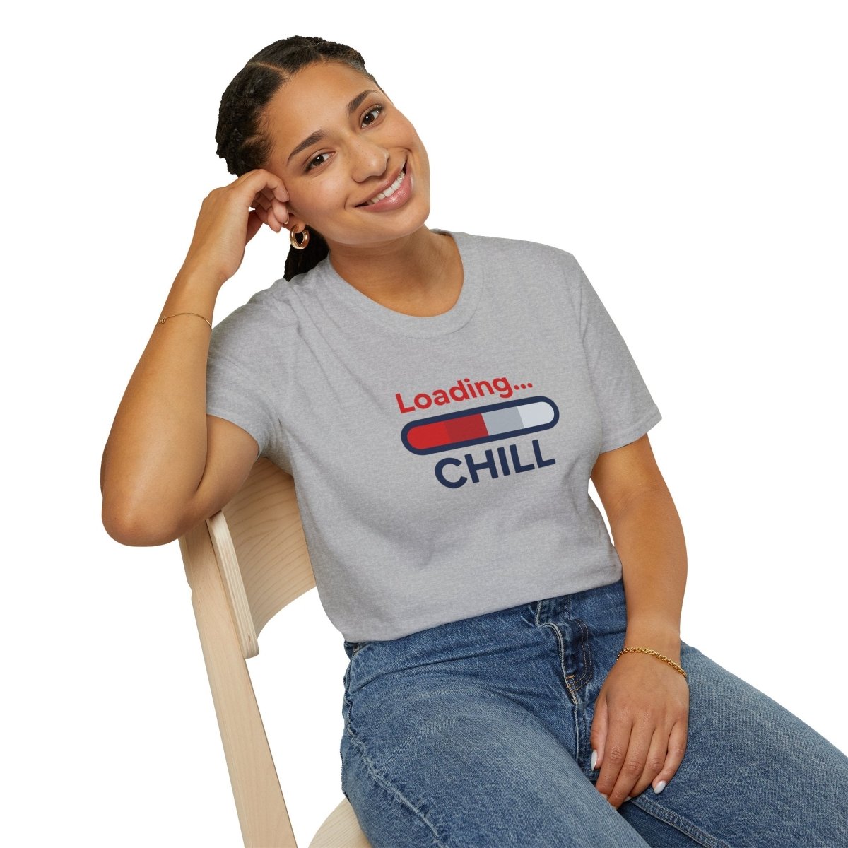 "Loading... Chill" Unisex Softstyle T-Shirt, Relaxed Fit Tee, Gift for Him/Her, Casual Wear, Chill Vibe Shirt, Summer Essentials, Lounge Apparel CW - 1 Blue - AI Tee Hero