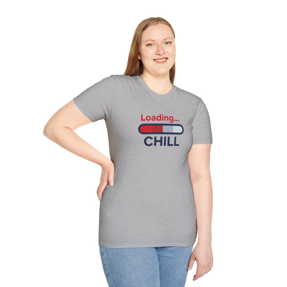 "Loading... Chill" Unisex Softstyle T-Shirt, Relaxed Fit Tee, Gift for Him/Her, Casual Wear, Chill Vibe Shirt, Summer Essentials, Lounge Apparel CW - 1 Blue - AI Tee Hero