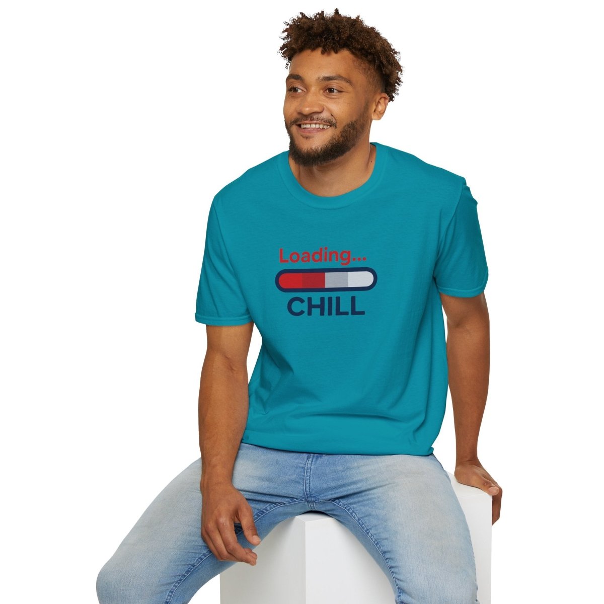 "Loading... Chill" Unisex Softstyle T-Shirt, Relaxed Fit Tee, Gift for Him/Her, Casual Wear, Chill Vibe Shirt, Summer Essentials, Lounge Apparel CW - 1 Blue - AI Tee Hero