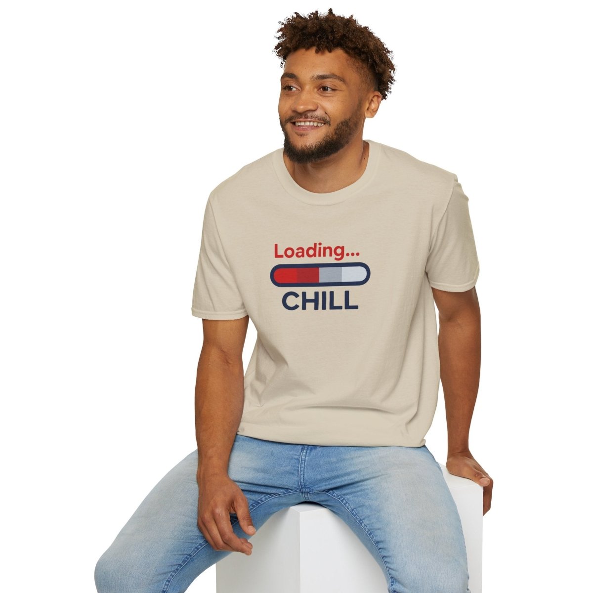 "Loading... Chill" Unisex Softstyle T-Shirt, Relaxed Fit Tee, Gift for Him/Her, Casual Wear, Chill Vibe Shirt, Summer Essentials, Lounge Apparel CW - 1 Blue - AI Tee Hero