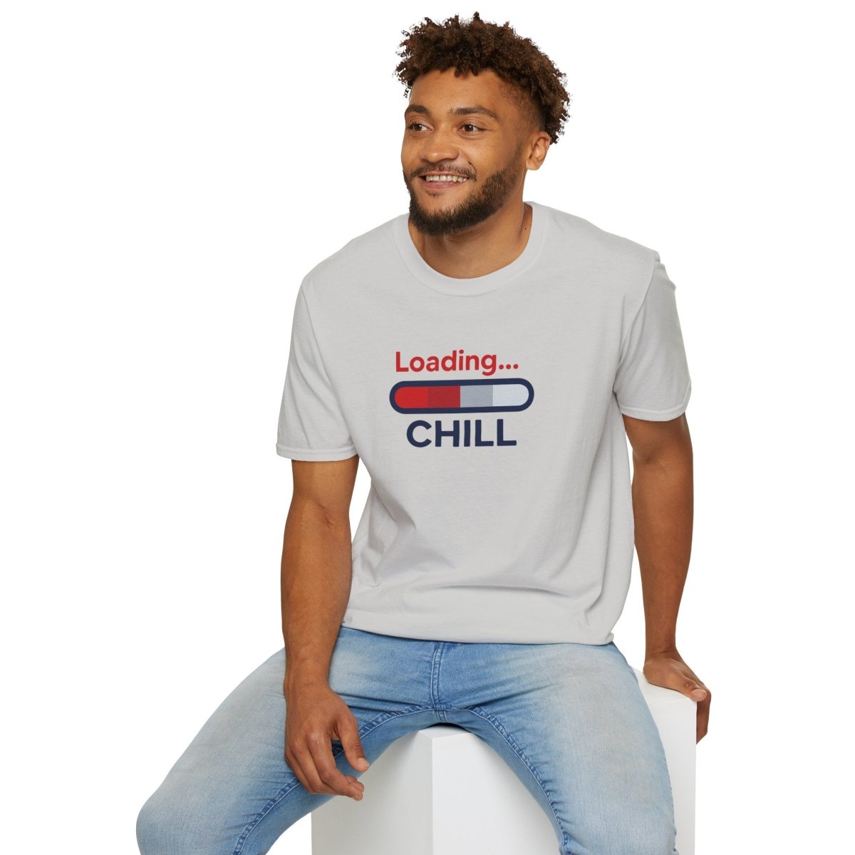 "Loading... Chill" Unisex Softstyle T-Shirt, Relaxed Fit Tee, Gift for Him/Her, Casual Wear, Chill Vibe Shirt, Summer Essentials, Lounge Apparel CW - 1 Blue - AI Tee Hero