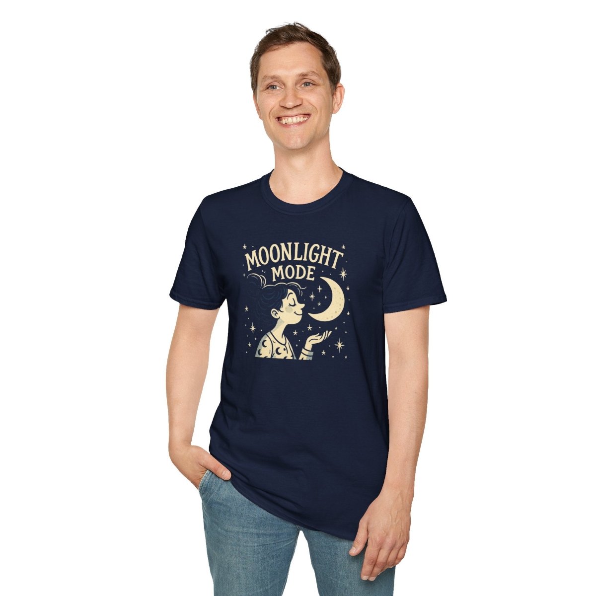"Moonlight Mode" Unisex T-Shirt - Softstyle, Celestial Apparel, Gift for Dreamers, Astrology Lovers, Casual Wear - MINDSet Collection - AI Tee Hero